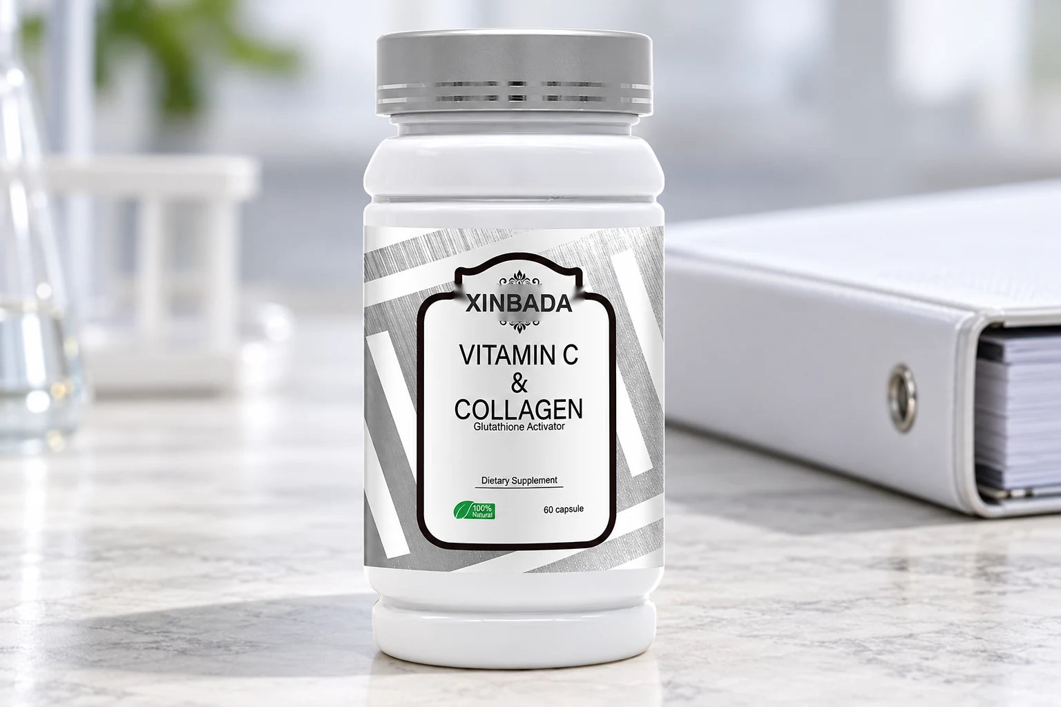 Vitamin C and collagen bottle illustrating the need to identify a specific packaging system