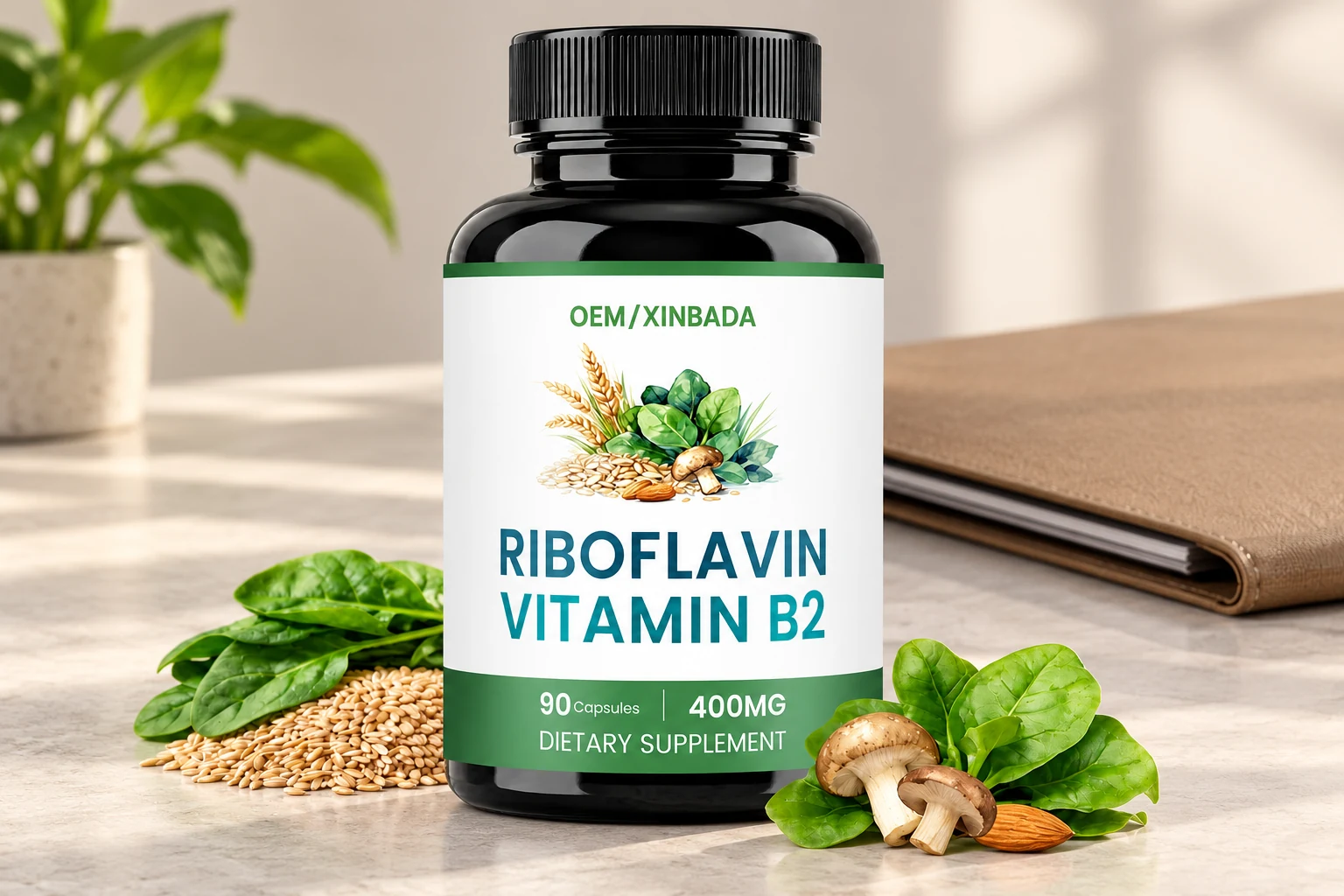 Riboflavin catalogue bottle in a regenerated label review setting