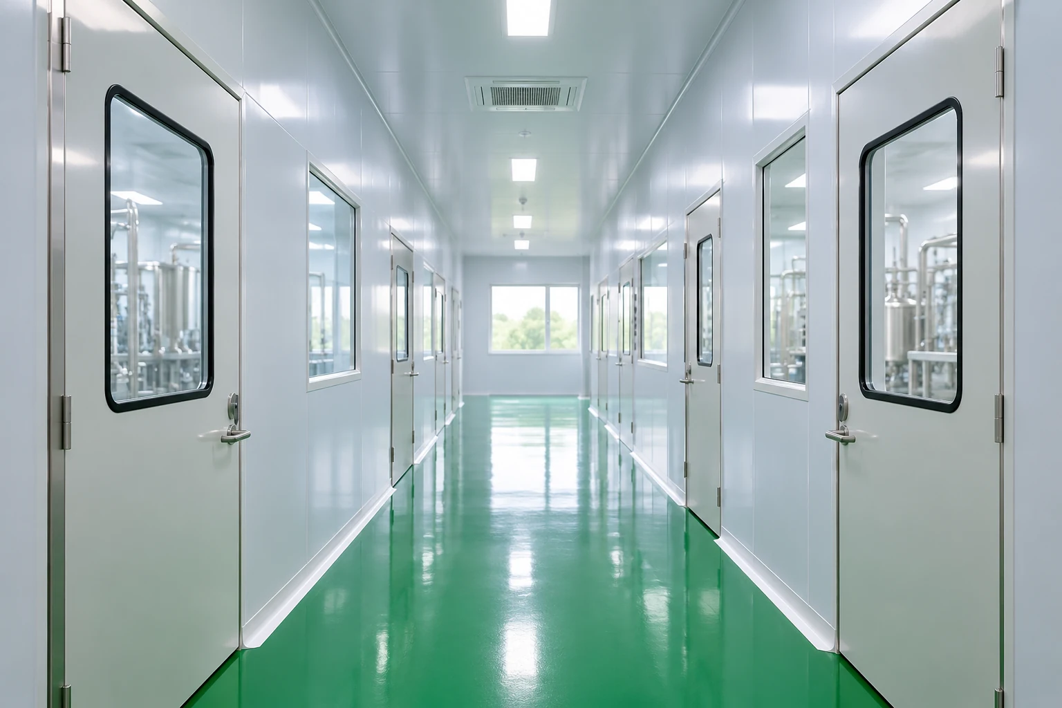 Clean production corridor illustrating controlled process boundaries